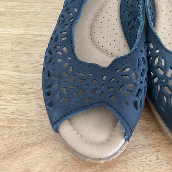 Spring Step Leather Slingback Sandals Navy Blue Lightweight Wedge Heels US 9 - Picture 5 of 11